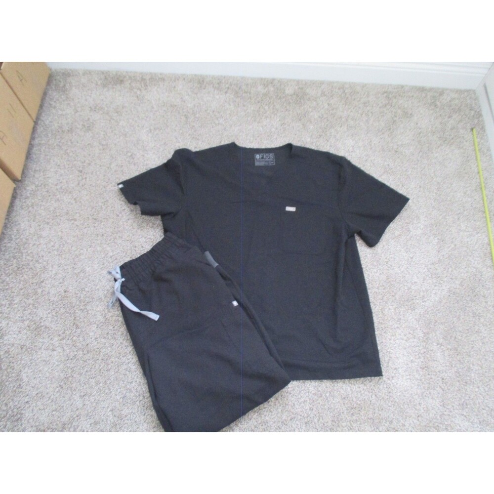 FIGS Technical Collection Scrub Set Top & Pants XXL Black Solid Polyester Blend
